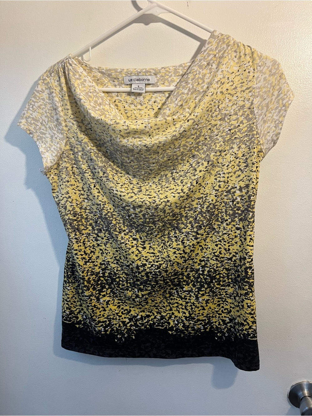 Liz Claiborne Yellow and Black Ombre Drape Neck Blouse